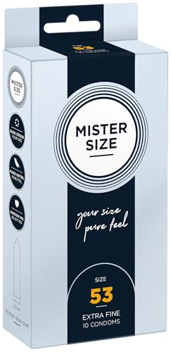 Mister Size 53 Preservativos ultrasensibles – 10 unidades | condones ultrafinos invisible de látex natural | extra húmedos con lubricante sexual