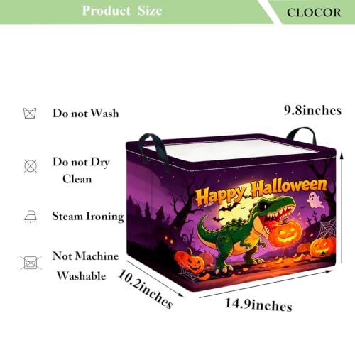 Image of CLOCOR Rectangular Storage Basket Empty,Gift Basket,Waterproof Storage Bin with Handles,Room Decor(Dinosaur Pumpkin Halloween)