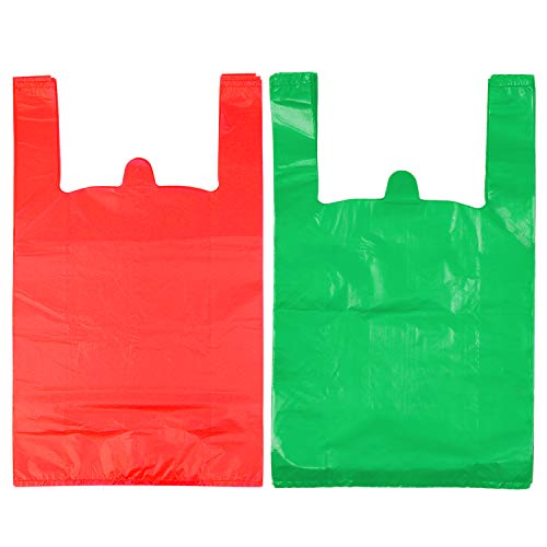 LazyMe Kunststoff-Taschen, 30,5 x 50,8 cm, für T-Shirts, Einkaufstaschen, Mehrzweck-Taschen, groß, Rot einfarbig, langlebig, 30,5 x 50,8 cm, 100 Stück (100 Stück, Grün, Rot) Cover