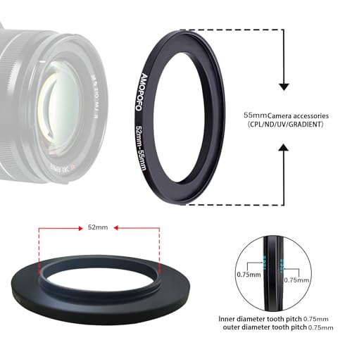 Image of 52mm to 55mm Camera Filter Ring /52mm to 55mm Step-Up Ring Filter Adapter for 55 mm UV, ND, CPL Filter,Metal Step-Up Ring