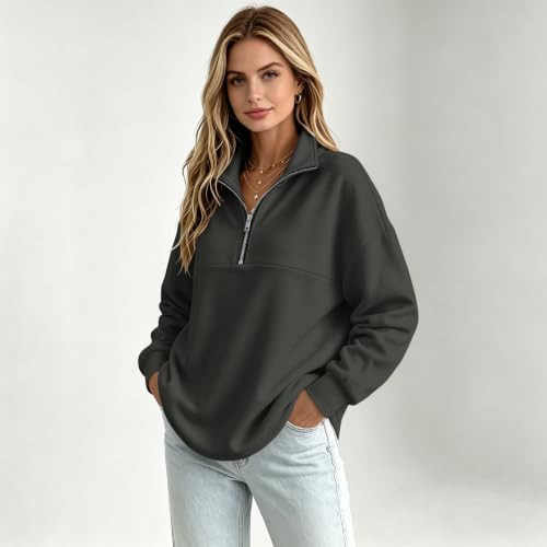 Quarter Zip Sweatshirt Women Loose Fit Fleece Lined Sweatshirt Sweat Shirt - image 4