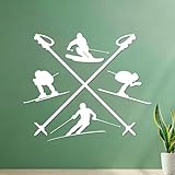 Skifahrer Skifahren Skiverleih Wintersport Wand- und Wandaufkleber aus Vinyl 68x80.6cm Fensteraufkleber Weiß