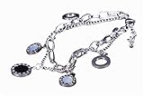 Colgante de placa: 12 mm. NicoWerk EAB123 - Pulsera de Acero Inoxidable para Mujer, diseño de círculo, con Placa Redonda Plateada, Doble Fila, Lisa, números Negros y Blancos