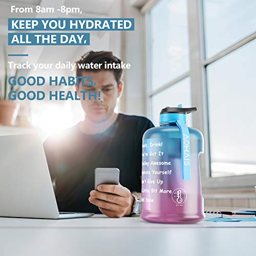 AOMAIS Motivational Gallon Water Bottle With Time Marker, Straw, Big Water Jug, Wide Mouth Leak proof lid with Spout, BPA free Reusable Plastic Bottles for Running Sports Fitness Outdoor - Thumbnail 5