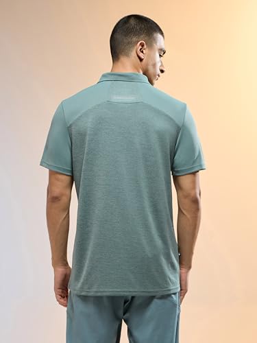 Image of TECHNOSPORT Men Polyester Self Design Polo Neck Half Sleeve T-Shirt with UPF50+, Double Cool for Gym, Sports and Regular Use