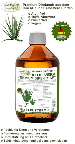 Aloe Vera Pferd Direktsaft aloinfrei zuckerfrei vegan Aloevera Saft aus dem Innengel Vitamine Pferd 500ml Glasflasche