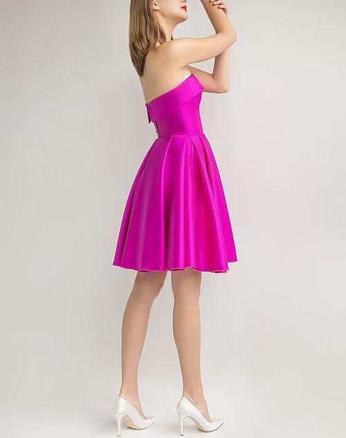 Leeskoot Satin Homecoming Dresses for Teens 2025 Strapless Short Prom Dress A Line Formal Cocktail Evening Gown with Pockets - Image 7