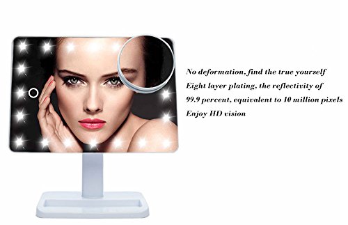 20 LED Makeup Mirror with Removable 10x Magnifying Mirror -Touch Screen Dimmable Vanity Mirror Illuminated Cosmetic Mirror with Bidirectional Rotation - Beauty Mirror (white)