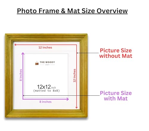 Image of 8 x 8 inch Wooden Photo Frame with Mat, Yellow Photo Frame 8 x 8 inch with Mat or 12 x 12 inch without Mat for Wall Decoration, Gallery Walls, Best Wooden Photo Frames for Posters and Photos