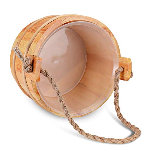 Bestnewie Finnish Pine Wood Sauna Bucket With Ladle Handmade Wooden Sauna Bucket Sauna Spa Accessory - 5 Liter (1.3 Gallon) Sauna Bucket With Felt Sauna Hat And Sauna Seat Pad #TOP1