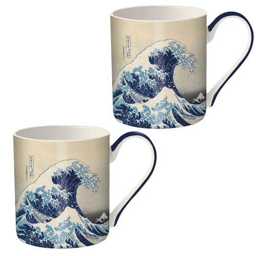 Image of Museums & Galleries Fine Bone China Mug Set of 2 – Katsushika Hokusai “The Great Wave” Design – Premium Tea & Coffee Mugs – Premium Quality Gift for Home & Kitchen