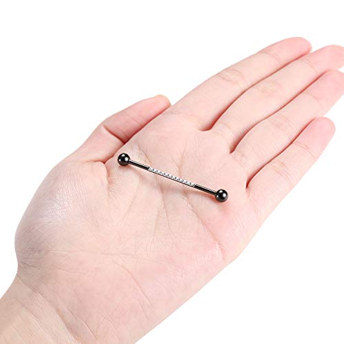 Industrial Barbell Surgical Steel Industrial Earring 14G Industrial Piercing Black Industrial Piercings Cz Industrial Jewelry Industrial Barbell 14G Cartilage Body Piercing Jewelry 1 1/2 Inch 38Mm #TOP3