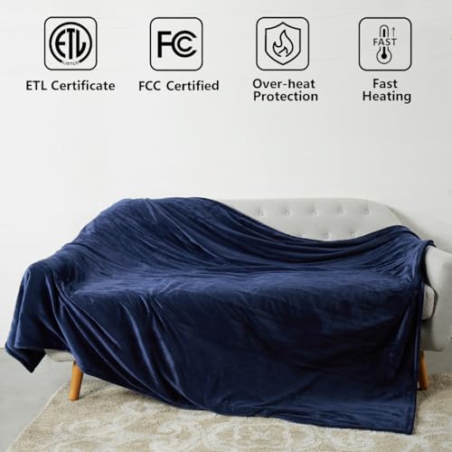 Image of Tefici Electric Heated Blanket Twin,Super Cozy Soft 2-Layer Flannel 62 inch x 84 inch Heated Twin Size with 3 Heating Levels 8 Hours Auto Off, Machine Washable, ETL and FCC Certified, Home Office Use, Blue