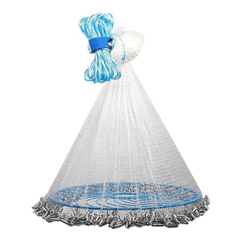 AIMALL Frisbee Style Hand Cast Fishing Net with Steel Sinkers, Easy Throw Nylon Mesh Bait Net for Fish Shrimp Crayfish, Foldable Tackle for Freshwater Saltwater Use