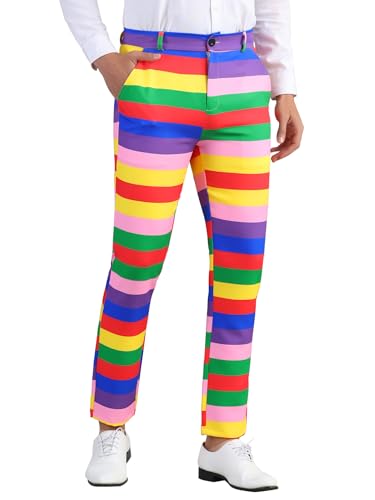 Lars Amadeus Rainbow Dress Pants for Men's Regular Fit Contrast Color Slacks Striped Trousers