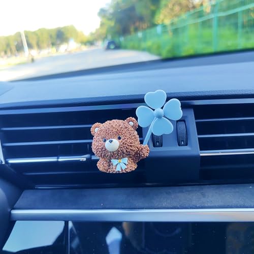 Image of Cute Car Air Freshener Vent Clips, 3D Animal with Mini Fan Diffuser Vent Clip, Air Conditioning Decoration Car Accessories for Women and Men