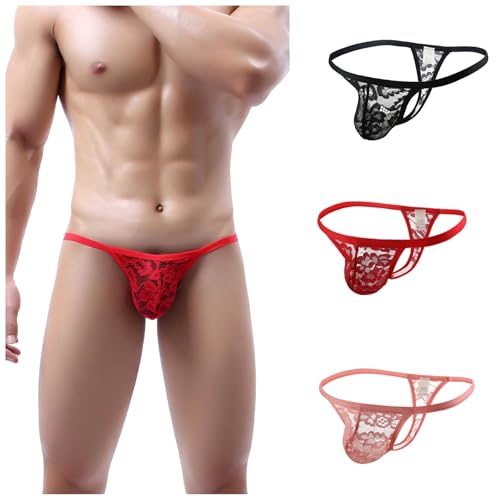3 Pack Lace Men's Thong - Semi-Transparent Allure Elegant G-String T-Back Underwear