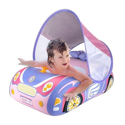 Lunaobrik Baby Float para 1 año, Baby Swim Float | Carro de natación para niños pequeños con volante y protección solar | Anillos de natación para niños, niñas, familiares, amigos, hogar