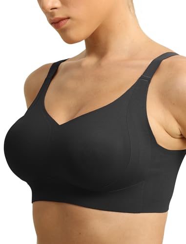 Image of COMFELIE Wireless Bralettes Unlined Seamless Bra No Underwire Bras with Support Black L
