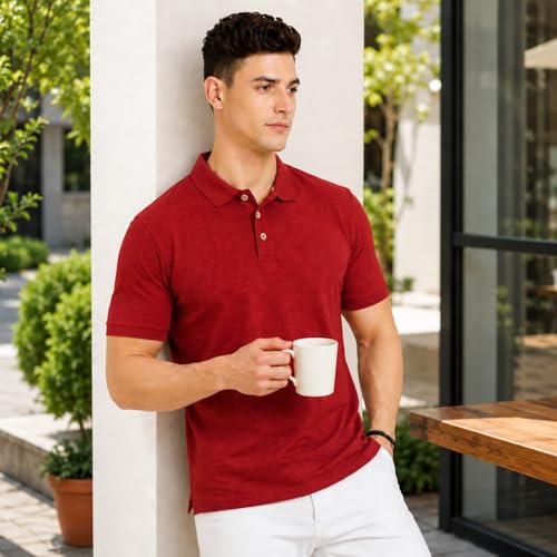 Image of Men's Plain Polo T-Shirt | Cotton Blend Regular Fit Casual Collar T-Shirt