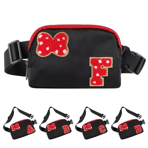 Initial Letter Bow Mouse-Ear Fanny Pack for Teen Girls,Cute Chenille Belt Bag Crossbody Travel Waist Pack for Women&Kids,Personalized Gift for Theme Park,School & Travel, Birthday Christmas(F)