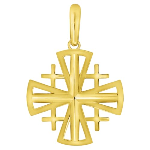14k Yellow Gold Christian Crusaders Jerusalem Cross Pendant