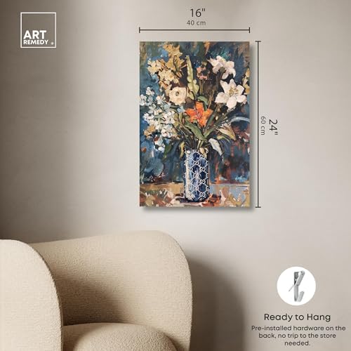 Image of Art Remedy Blue Floral Vase Canvas Floral Vase Wall Art, Gallery Wrapped, 16 inch x 24 inch
