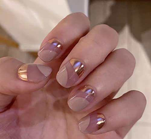 Vatocu Uñas postizas cuadradas con purpurina, uñas postizas cortas francesas, degradadas, de acrílico, cubierta completa, para mujeres y niñas (24 unidades) Cover