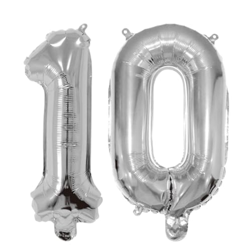 Image of Number 10 Balloon Foil Mylar Balloons for Birthday Party Decoration (Silver, 16 Inch)