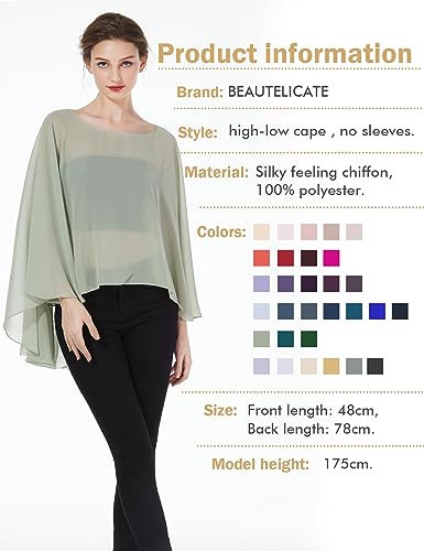 BEAUTELICATE Damen Stola Schal Chiffon Umhang Cape Elegant Für Hochzeit Brautkleid Abendkleid Festlich Ballkleid Strandkleid (Kurzer Stil - Sage Green, Einheitsgröße)