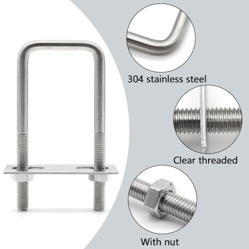 Aoyswuz 6 Stück U-Schrauben M8 x 40 x 100 mm 304 Edelstahl Bügelschraube Quadratische U Bolzen für Rohr Befestigung Auto Abschleppen
