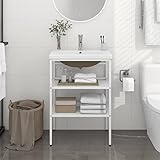 Le support de lavabo est fabriqué en fer avec revêtement en poudre, garantissant stabilité et durabilité dans l'utilisation quotidienne.