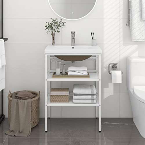 UJCHVHN Home Garden,Bathroom Washbasin Frame with Built-in Basin White Iron