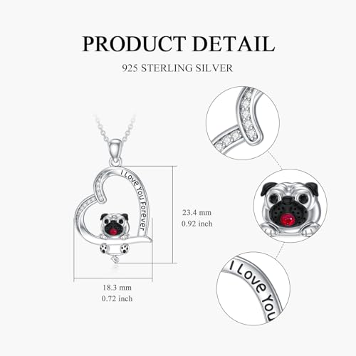HUKKUN Mops Kette Silber 925 Mops Anhänger Halskette Mops Mops-Schmuck Hunde Mops Geschenke Damen