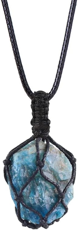 Handmade Natural Gemstone Crystal Pendant Necklace Stone Holder Necklace Cord Net Necklace with Adjustable Length for Women Men