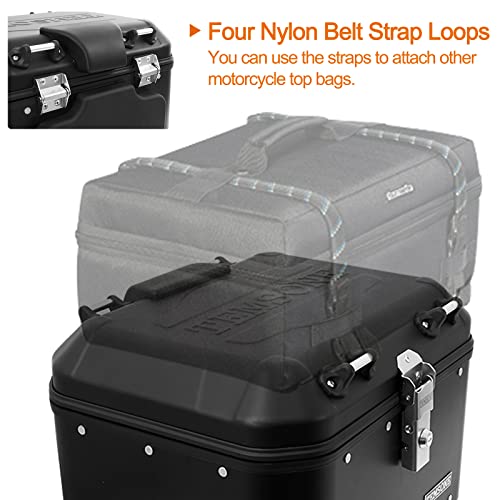 Temsone Upgraded 46L Aluminum Motorcycle Top Case, Motorcycle Tail Box With Security Lock ＆ Backrest, Waterproof Motorcycle Rear Top Box, Dual-Key Storage Carrier Case, Trunk Tour Box For Store Helmet #TOP2