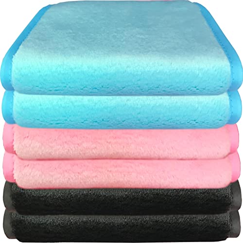 Makeup Remover Towel (6 Pack), Reusable Microfiber Makeup Remover Cloth Removing All Makeup with Just Water 12" X 6" - Hot Pink/Blue/Black