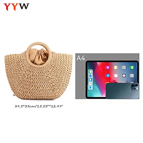 Image of YYW Straw Bags for Women,Hand-woven Straw Large Bag Round Handle Ring Tote Retro Summer Beach Rattan bag