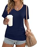 Anydoll Women's 2026 Summer Shirts Casual Short Sleeve Vneck Navy Blue Tops Dressy Work Tunics Comfy Blouse Large
