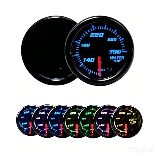 52mm Water Temp Gauge 7 Color Tinted 2-1/16 Water Coolant Temperature Kit 100-300 Fahrenheit with 1/8 NPT Electronic Sensor for Car and Truck