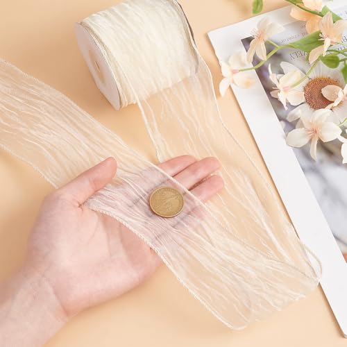 GOMAKERER 10 Yards(9.1m) Beige Crinkle Wired Ribbon - Image 3