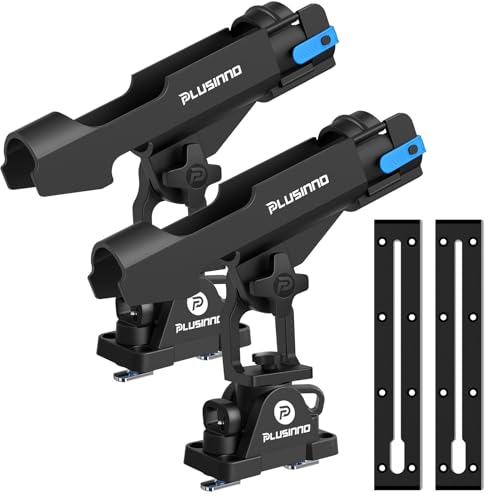 PLUSINNO Kayak Fishing Rod Holder with Tracks 2 in 1 Fishing Rod Holders for Boat Kayak Accessories Fishing Pole Holders for Track Mount / Deck Mount with Fishing Rod Protective Strap Kayak Rail