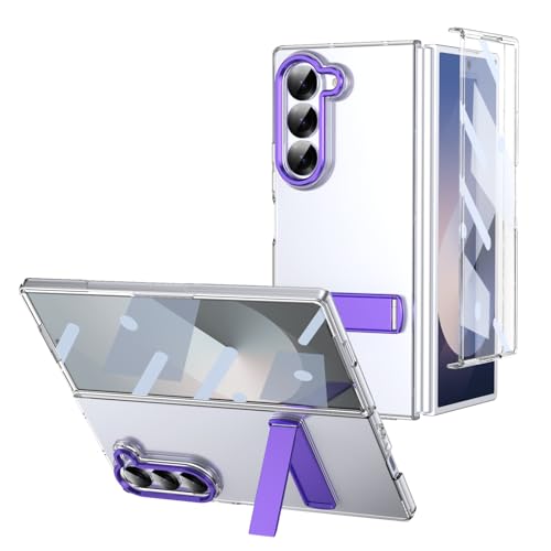 Coque Samsung Galaxy Z Fold 7 violette rigide transparente avec support et vitre