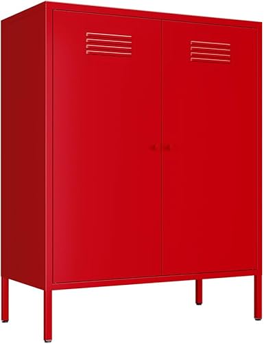 Miniatura 44 de Armarios decorativos de metal rosa con 2 estantes ajustables, armario de almacenamiento de metal de 3 niveles con patas, armarios de acero para