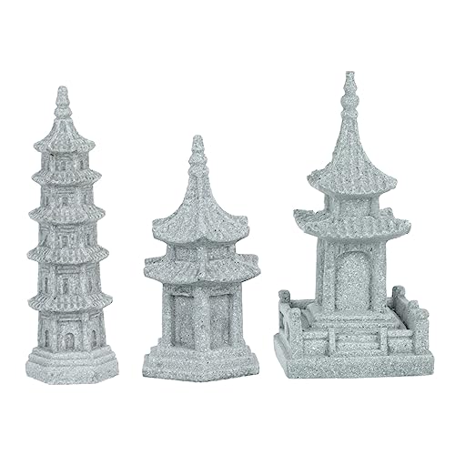 Milisten Decoración De Hogar y Jardín 3 Esculturas De Pagoda En Piedra, Figuras para Paisajismo, Bonsáis y Espacios Interiores