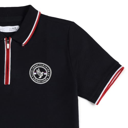 Image of Alan Jones Clothing Boys Cotton Polo T-Shirt | Honeycomb Knit Fabric |Regular Fit Half Sleeve Zip Polo Neck |Casual & Sports Wear | Sizes 6-16 Years