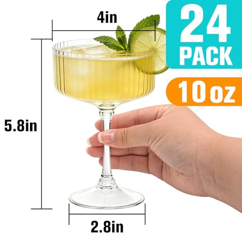 Image of 24 Pcs Plastic Martini Glasses Disposable,10oz Ribbed Martini Glasses