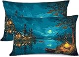 Kissenbezug 35x70 Kleines Boot 2er Set Die Hütte Muster Kopfkissenbezug 35 x 70 Baumwolle Leinen Bettwäsche Kissen Bezug weich und Atmungsaktiv Dekorative Kissenhülle mit Reißverschluss z0j-294