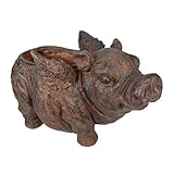 Zeckos Whimsical Flying Pig Planter with Drain Hole – 17 Inch Brown Magnesium...