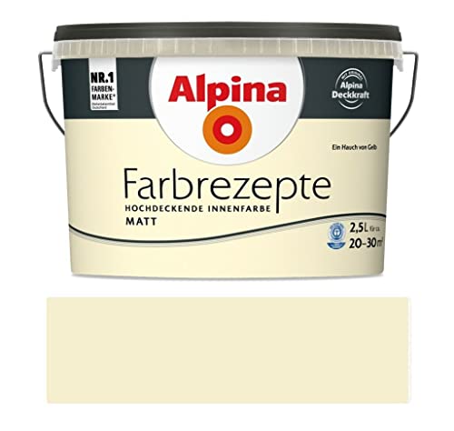 Alpina Farbrezepte Innenfarbe – Ein Hauch von Gelb matt – Wandfarben für einzigartige Farbwirkungen und Raumstimmungen – atmungsaktiv, tropfgehemmt und strapazierfähig – 2,5L